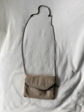 Leather Crossbody Bag in Taupe with Chain Strap